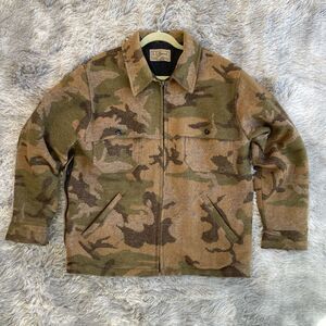 Vintage LL Bean Medium Maine Wool Woodland Camo Hunting Field Coat
